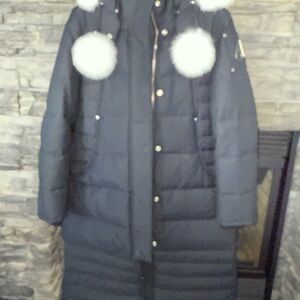 Moose Knuckles Dark Puffer with Fluffy White Accents